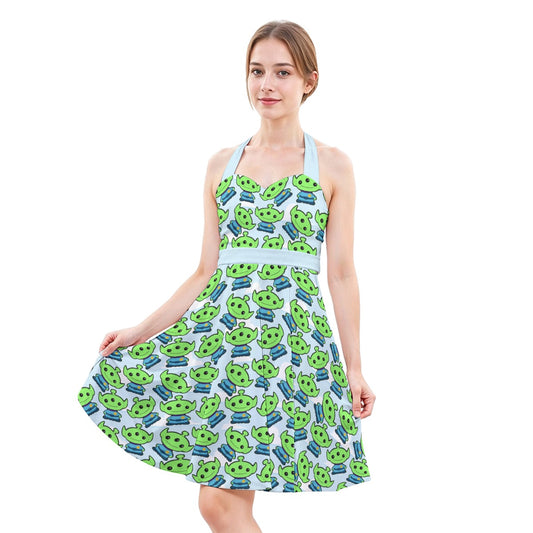 Little Green Space Aliens - Women's Halter Vintage Pocket Dress