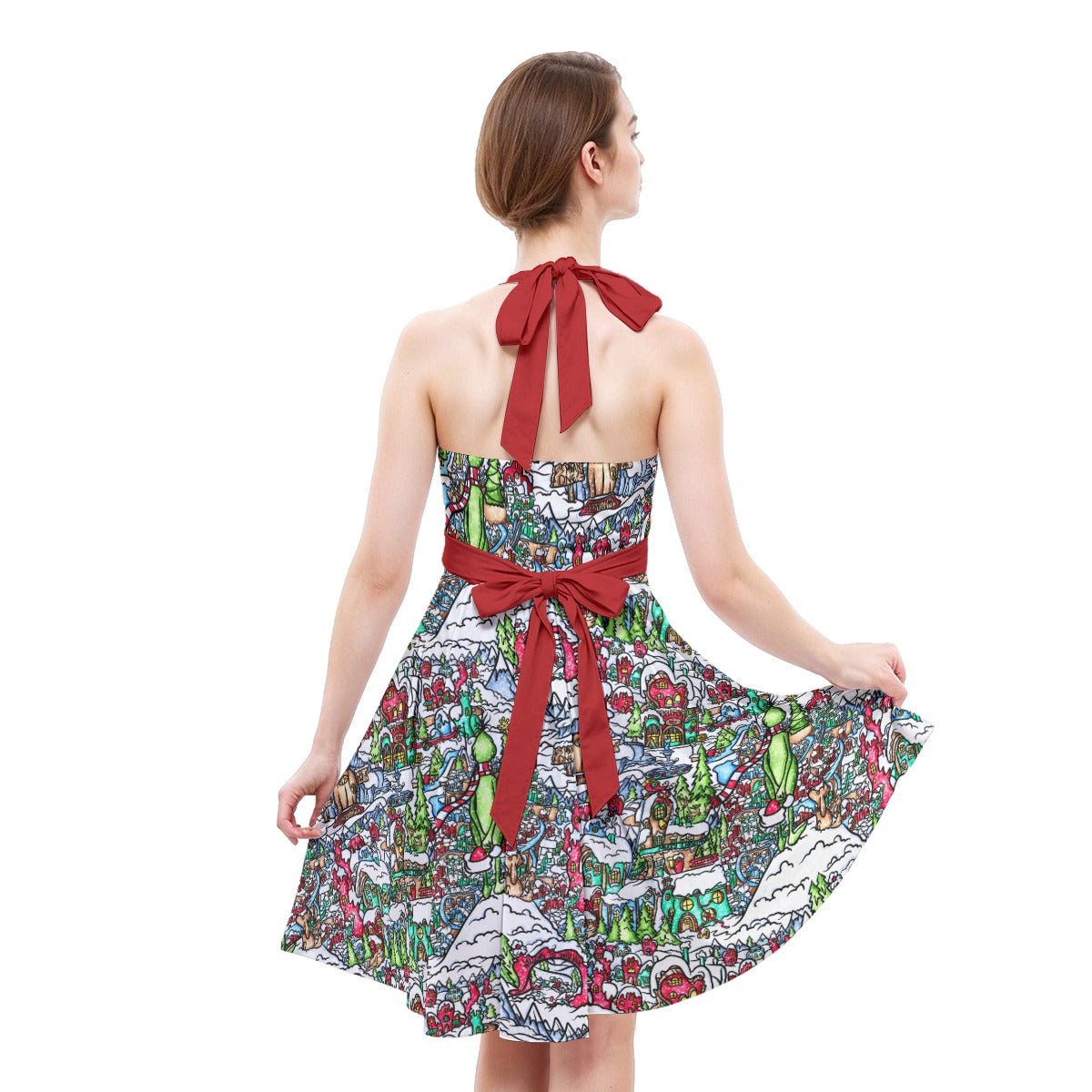 Whimsical Village Winter Wonderland - Women's Halter Vintage Pocket Dress