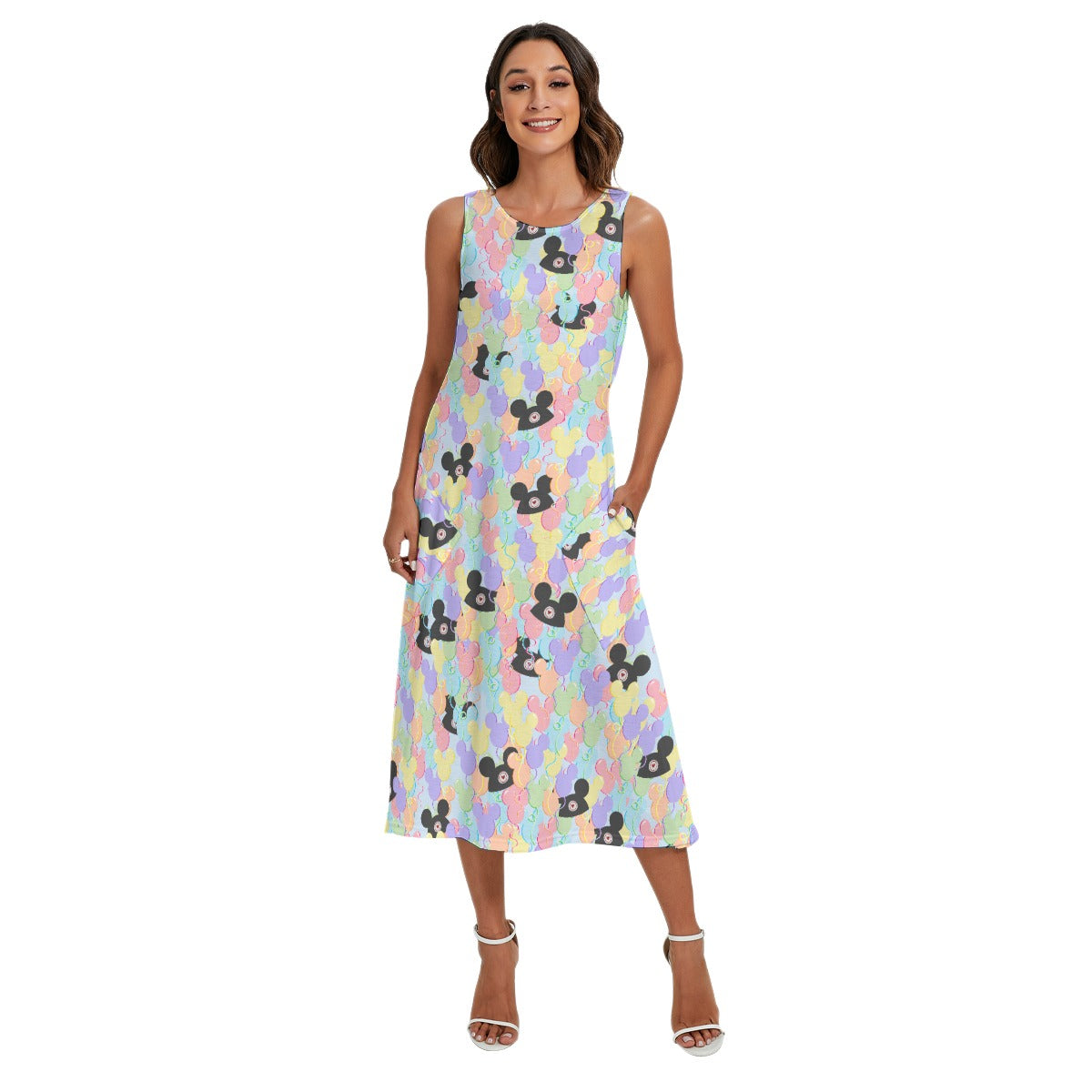 Pastel Mouse Ear Balloons - Women’s Diagonal Pocket Midi Dress