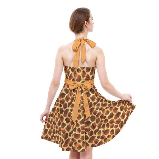 Animal Print - Giraffe - Women's Halter Vintage Pocket Dress