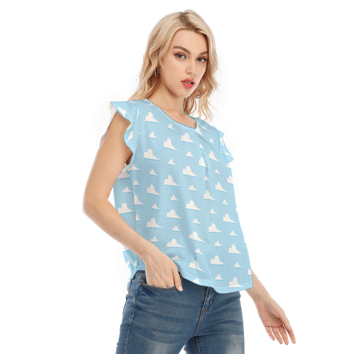 Andy’s Room Clouds - Women’s Flutter Sleeve Top