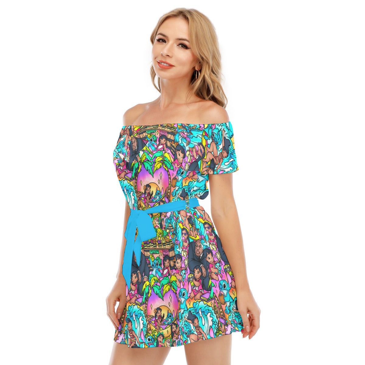 Ohana Island Storybook Scenes - Women's Off-shoulder Ruffle Dress