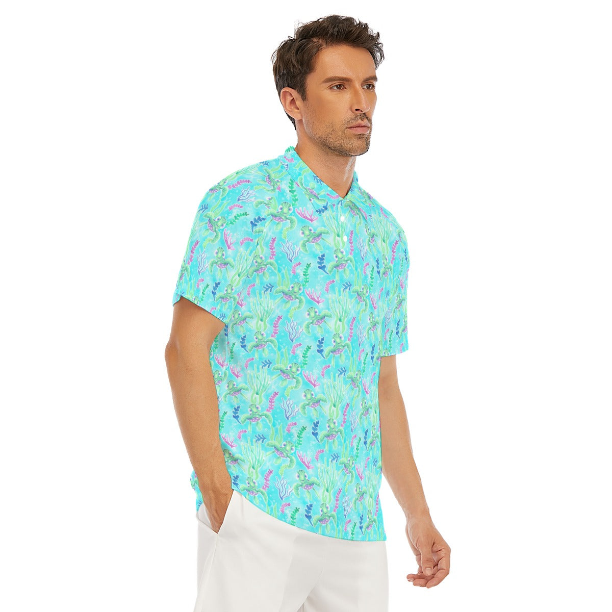 Neon Floral Baby Turtle - Men's Polo Shirt
