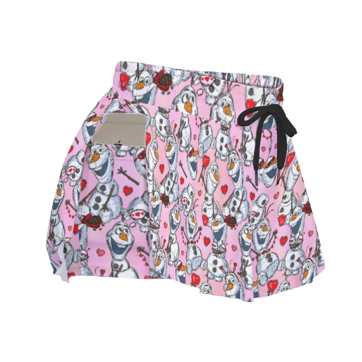 Sketched Snowman Valentine’s Day - Women's Flowy Pocket Shorts