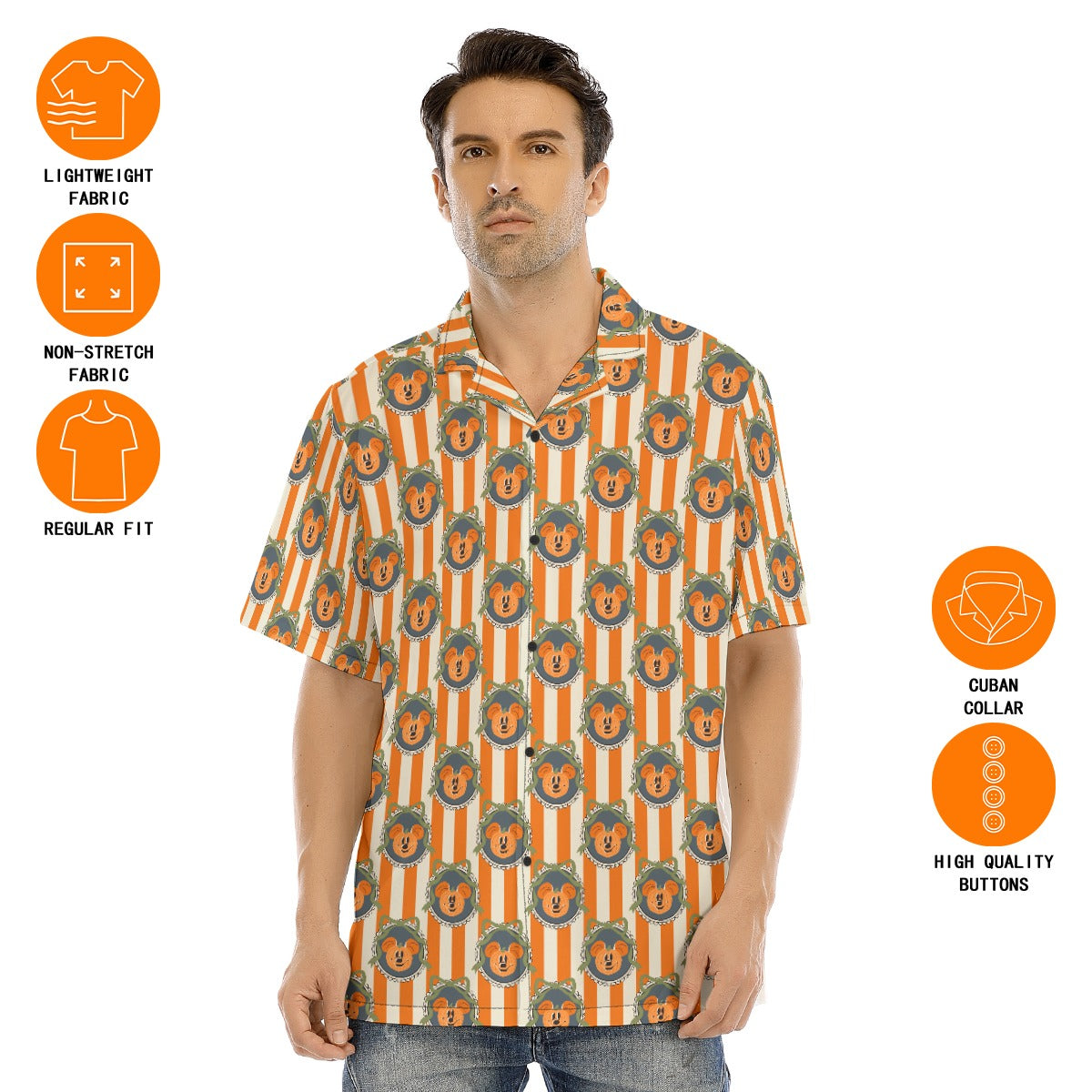 Pumpkin Cameo Stripes - Men's Hawaiian Button Up Shirt