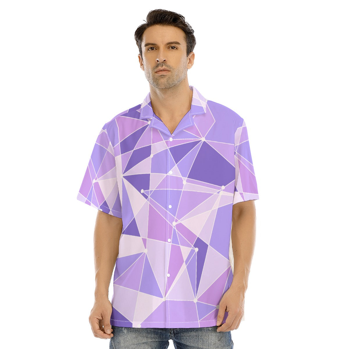 Geometric Purple Wall - Men's Hawaiian Button Up Shirt