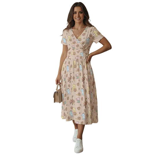 Honey Pot Daydreams - Women's V-Neck Ruched Midi Dress