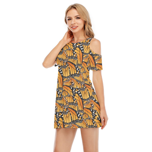 Animal Print - Monarch Butterfly - Women's Cold Shoulder Cotton Dress