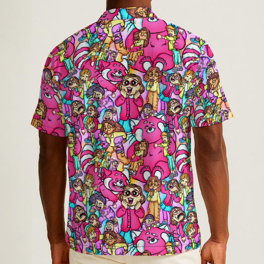 Red Panda Chaos Scenes - Men’s Cotton-Rich Button Up Shirt