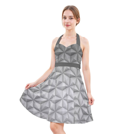 Geometric Silver Sphere - Women's Halter Vintage Pocket Dress