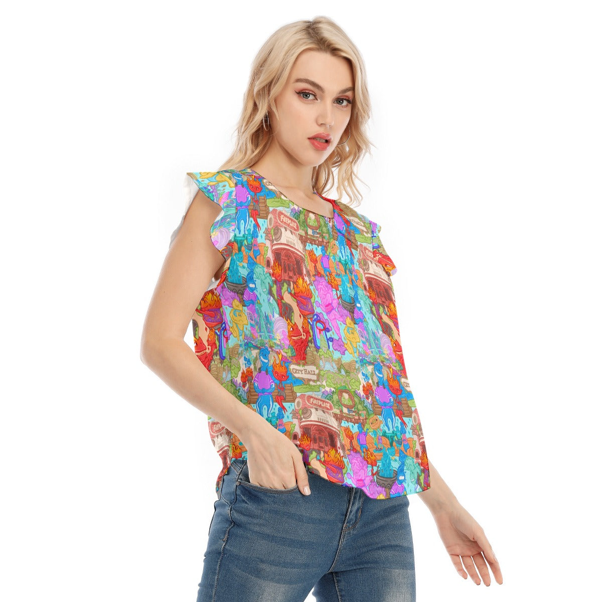 Element City Scene Collage - Women’s Flutter Sleeve Top