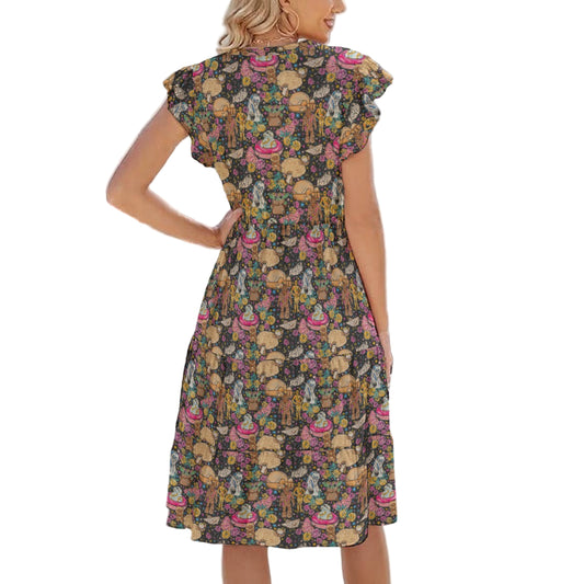 Tropical Space Squad - Women's Tiered Pocket Midi Dress