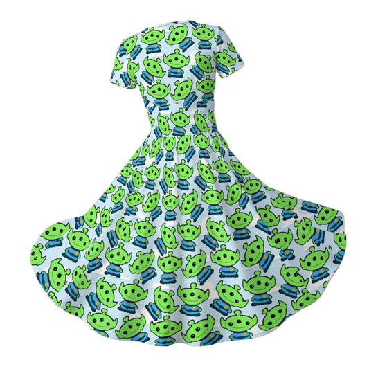 Little Green Space Aliens - Women's V-Neck Ruched Midi Dress