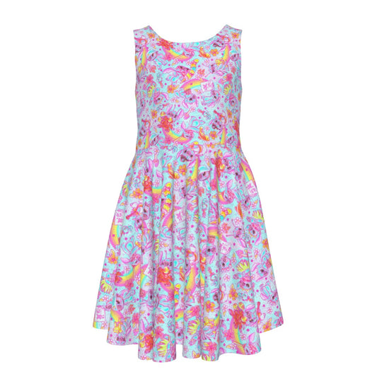 Neon Rainbow Mischief - Kid's Sleeveless Skater Dress