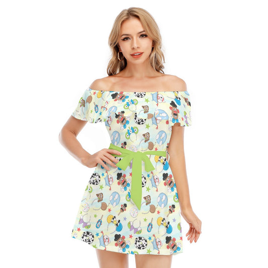 Playful Toy Style Icons - Women's Off-shoulder Ruffle Dress