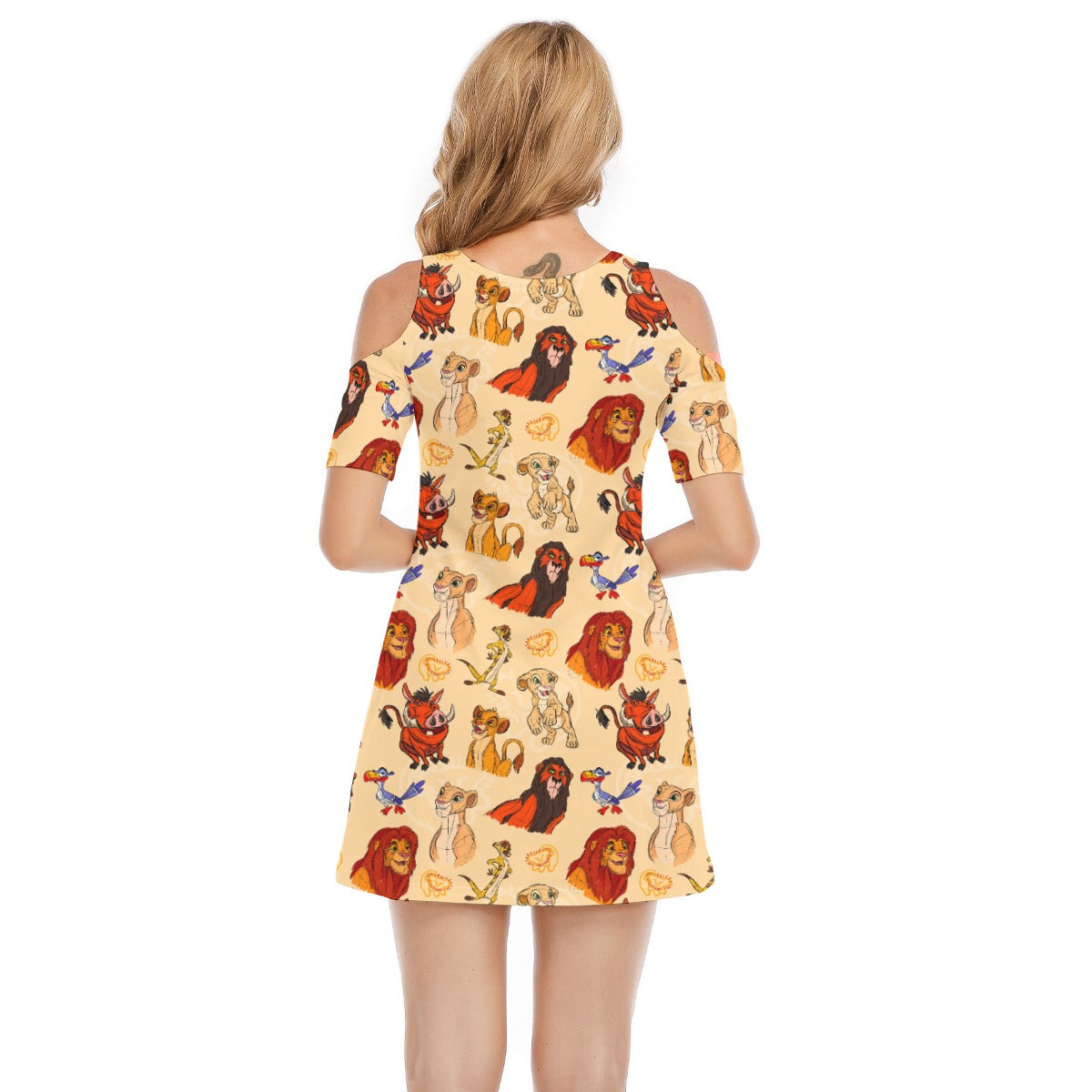 Sketched Savanna Friends - Women's Cold Shoulder Cotton Dress
