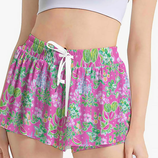 Bright Tropical Vibes - Watermelon Mouse Duo - Women's Flowy Pocket Shorts