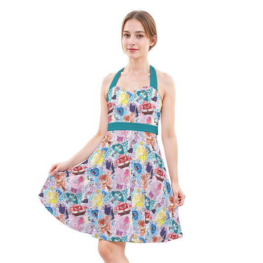 Floral Emotions - Women's Halter Vintage Pocket Dress