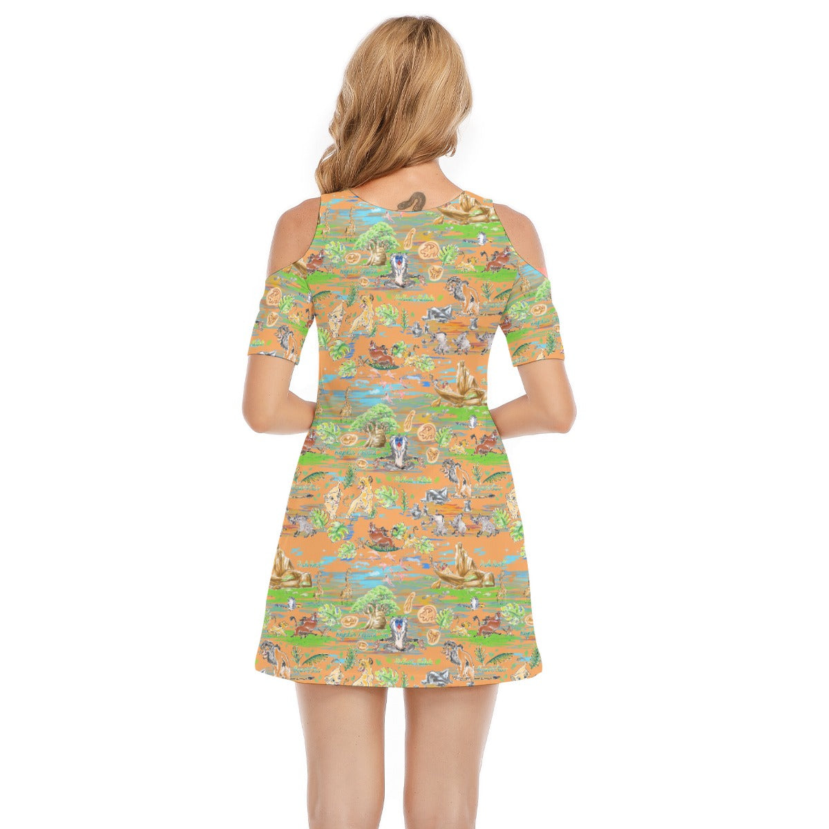 Savanna Sunset Stories - Women's Cold Shoulder Cotton Dress