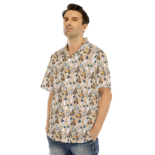 Robot Romance Sketched - Men's Hawaiian Button Up Shirt
