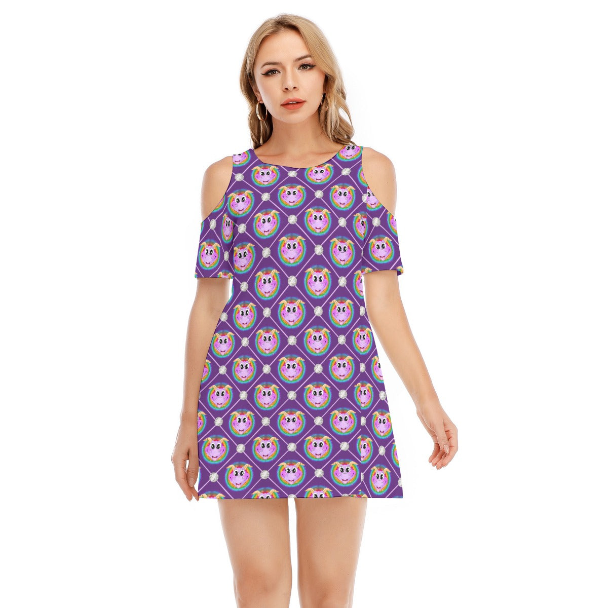 Geometric Figment - Women's Cold Shoulder Cotton Dress
