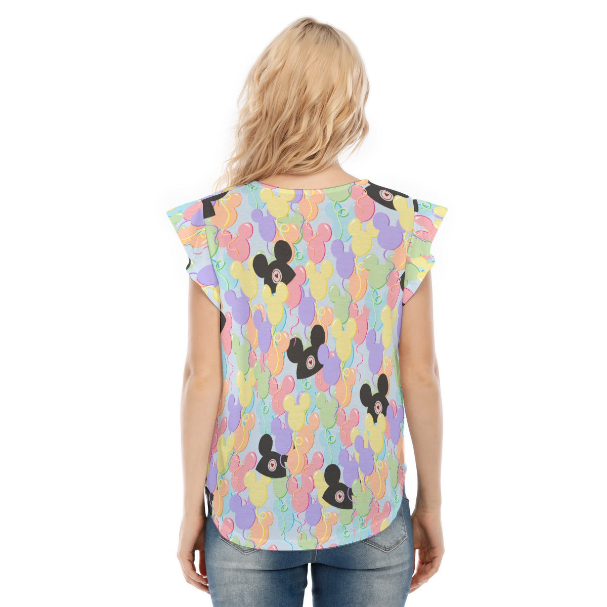 Pastel Mouse Ear Balloons - Women’s Flutter Sleeve Top