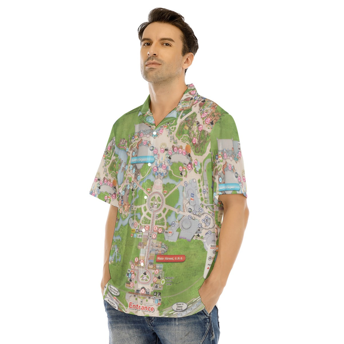 Magic Kingdom Map - Men's Hawaiian Button Up Shirt