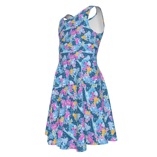 Bright Tropical Whimsy - Steamboat Mickey - Kid's Sleeveless Skater Dress