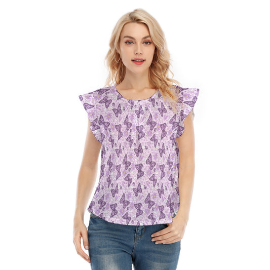 Lavender Butterflies - Women’s Flutter Sleeve Top