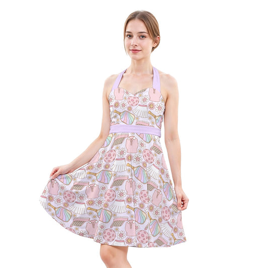 Rainbow Pickleball - Women's Halter Vintage Pocket Dress