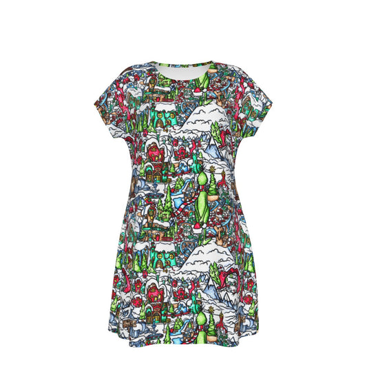 Whimsical Village Winter Wonderland - Women's T-Shirt Dress