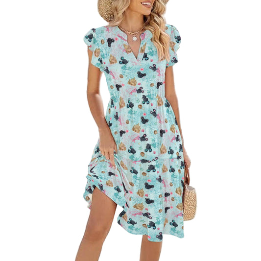 Watercolor Mermaid Mouse Ears - Women's Tiered Pocket Midi Dress