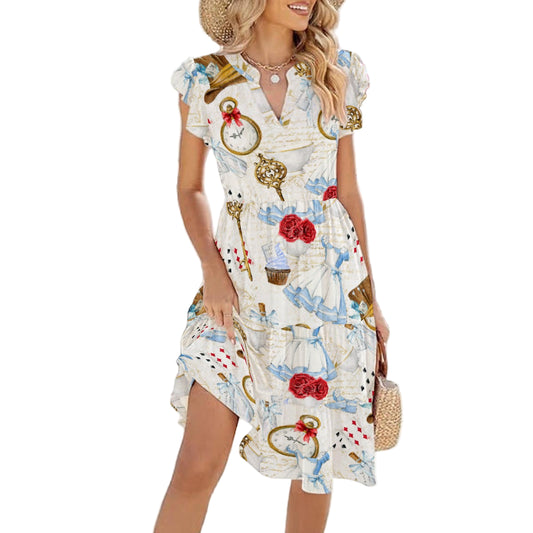 Curious Wonderland Icons - Women's Tiered Pocket Midi Dress