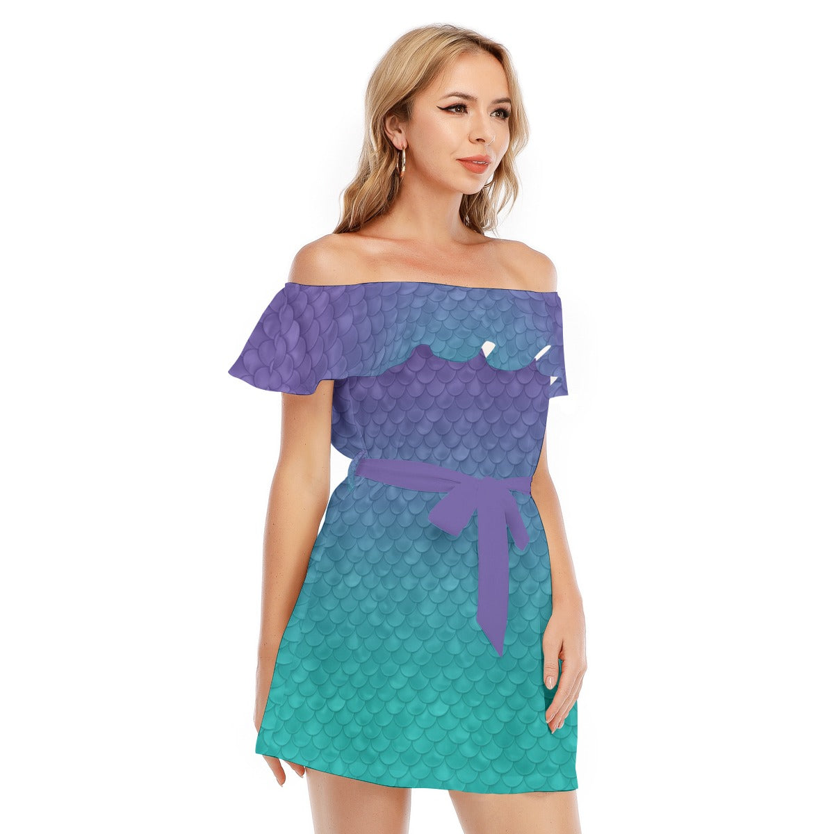 Dreamy Mermaid Scales - Women's Off-shoulder Ruffle Dress