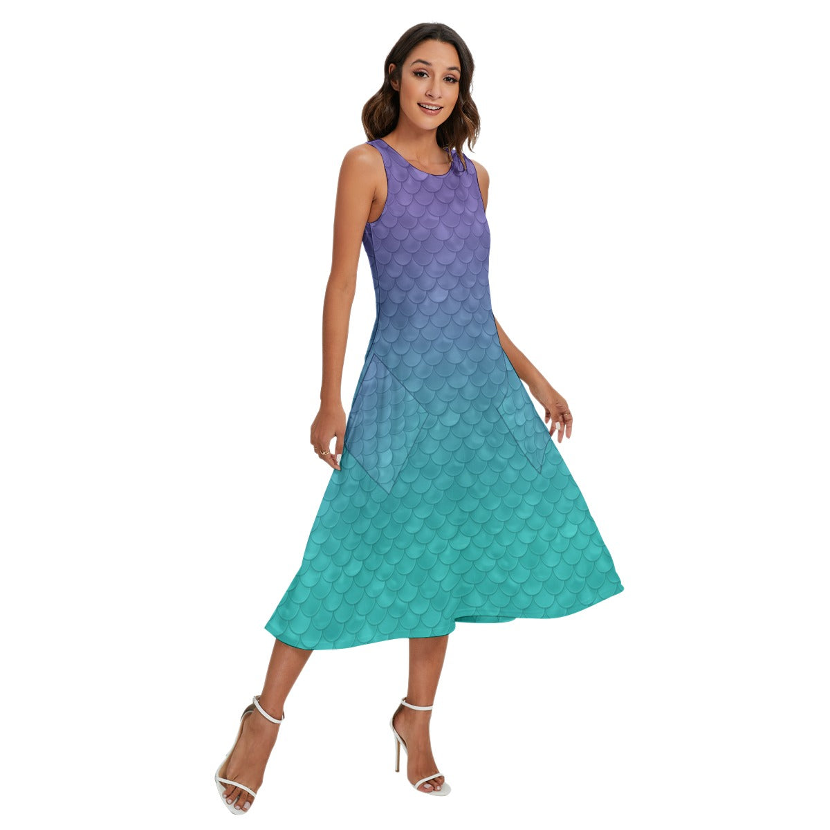 Dreamy Mermaid Scales - Women’s Diagonal Pocket Midi Dress