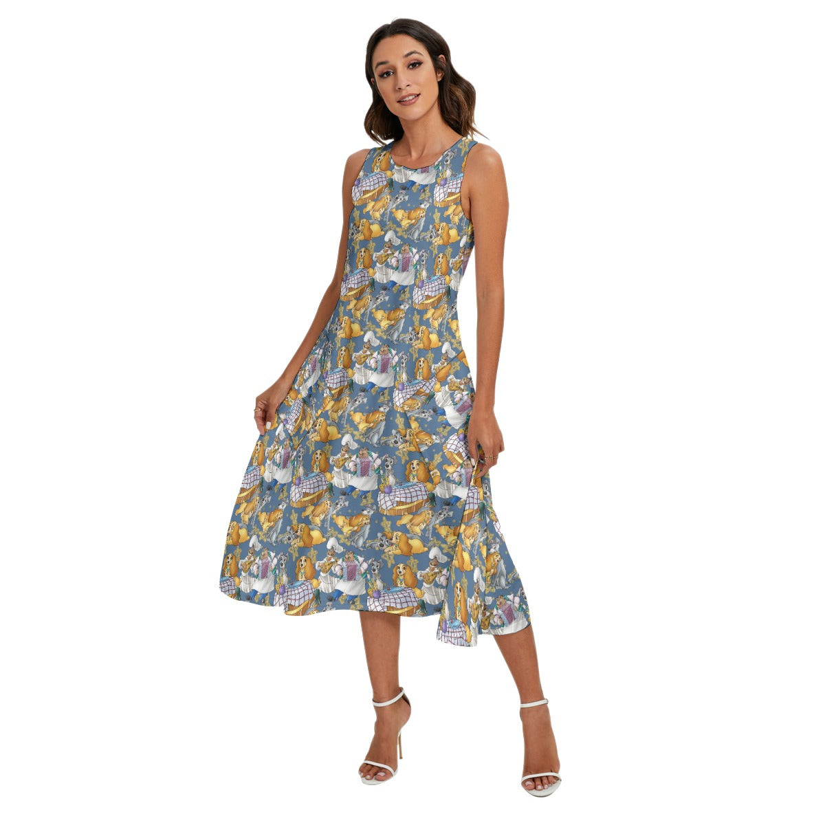 Puppy Love Sketchched - Women’s Diagonal Pocket Midi Dress