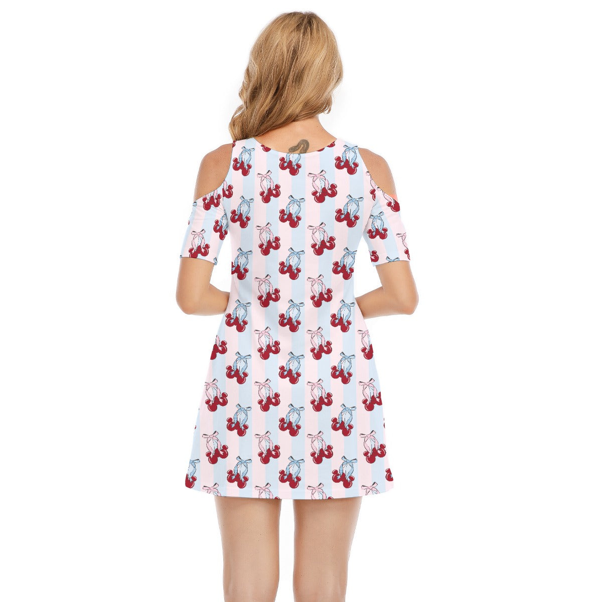 Cherry Ear Bows - Women's Cold Shoulder Cotton Dress