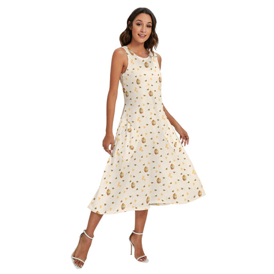 Sweet Hunny Pot & Bees - Women’s Diagonal Pocket Midi Dress