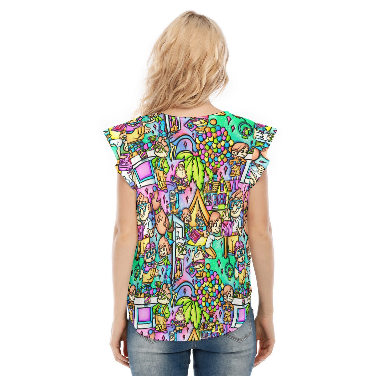 Balloon House Adventure Scenes - Women’s Flutter Sleeve Top