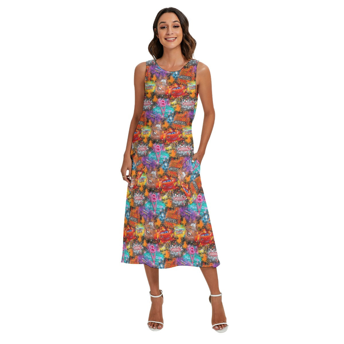 Watercolor Racing Adventure - Women’s Diagonal Pocket Midi Dress