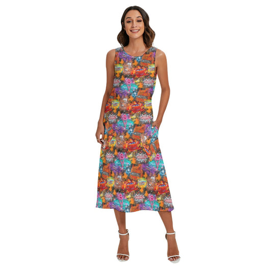 Watercolor Racing Adventure - Women’s Diagonal Pocket Midi Dress