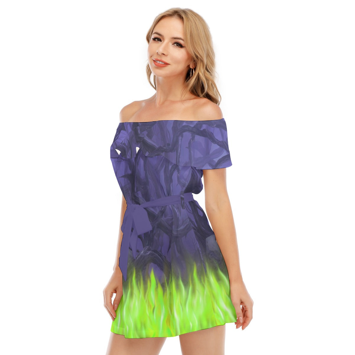 Enchanted Thorn Forest - Women's Off-shoulder Ruffle Dress