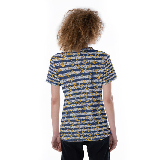 Nautical Mouse Ear Anchors - Women's Short Sleeve V-Neck T-Shirt