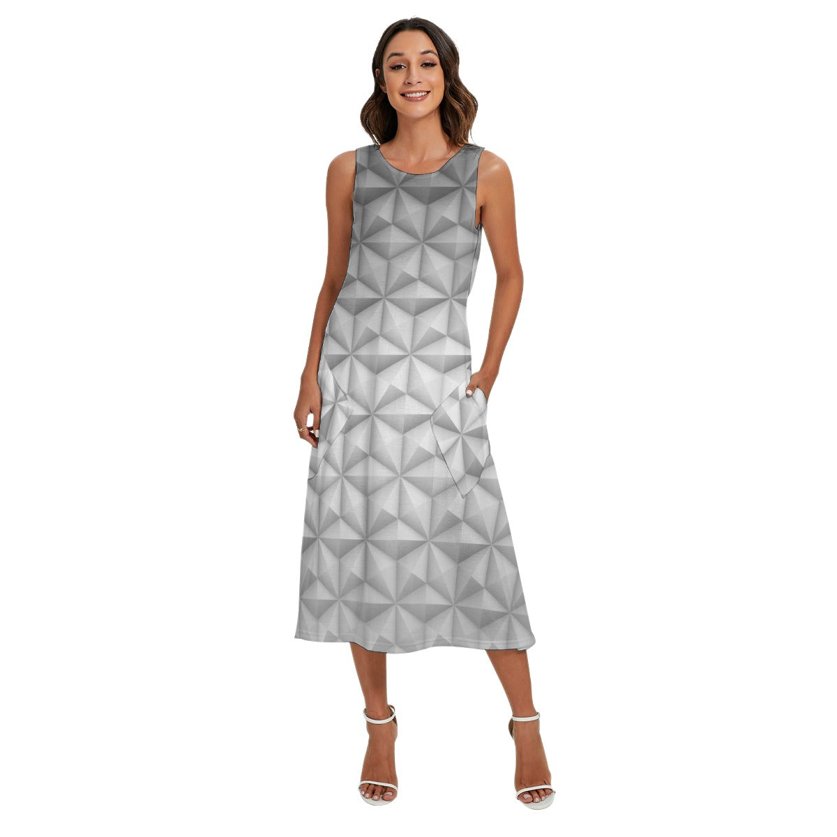 Geometric Silver Sphere - Women’s Diagonal Pocket Midi Dress