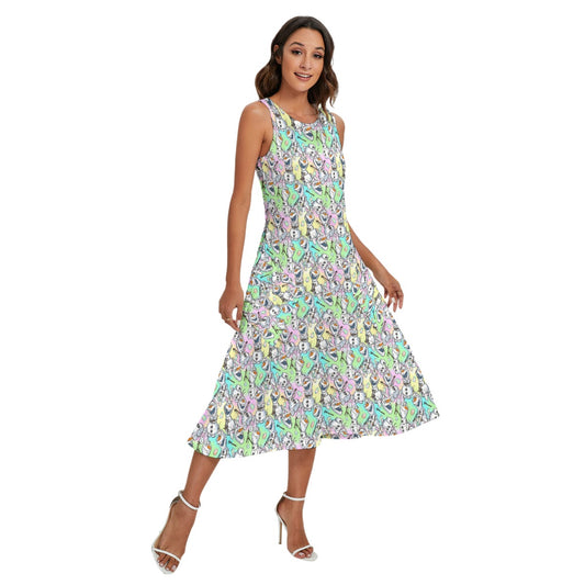 Sketched Snowman Easter - Women’s Diagonal Pocket Midi Dress