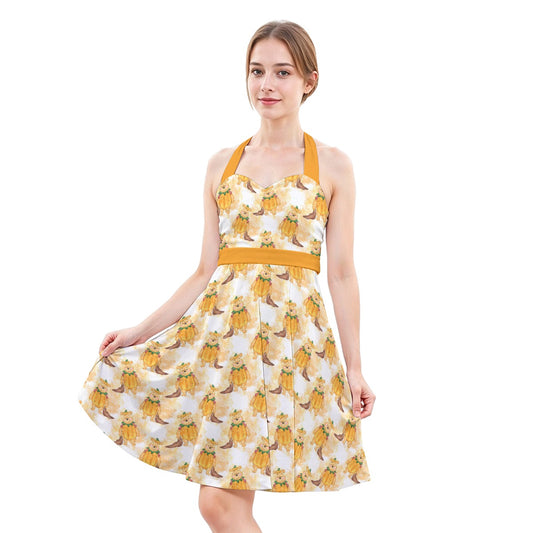 Pumpkin Bear Mischief - Women's Halter Vintage Pocket Dress