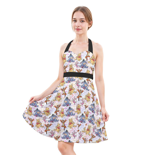 Beloved Forest Friends Sketch Autographs - Women's Halter Vintage Pocket Dress