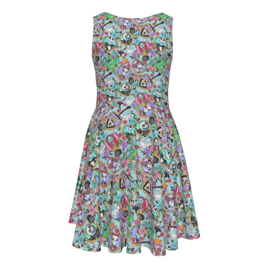 Tattoo Hearts Spooky Crew - Kid's Sleeveless Skater Dress
