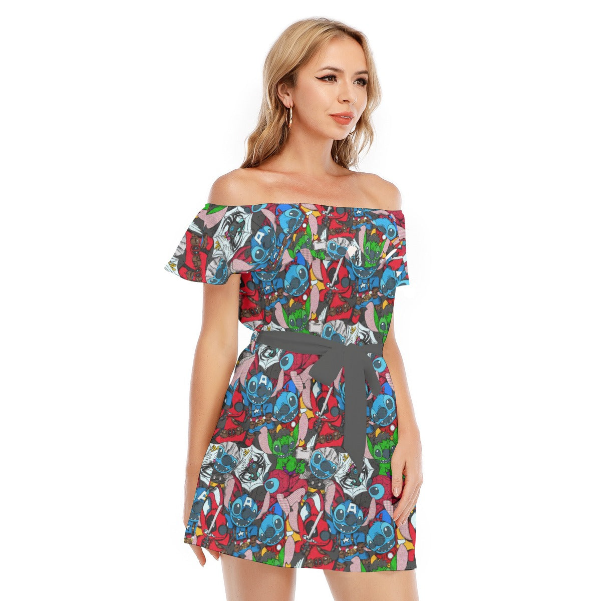 Superhero Stitch - Heroes Assembled - Women's Off-shoulder Ruffle Dress