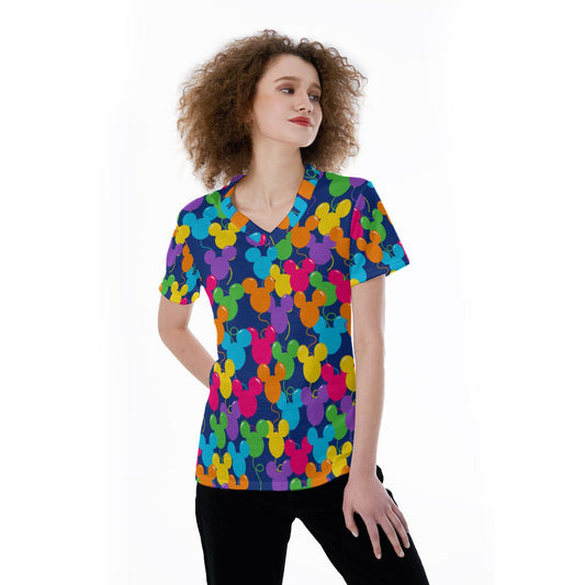 Bright Mouse Ear Balloons - Women's Short Sleeve V-Neck T-Shirt